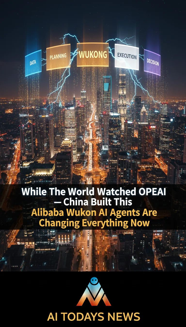 Alibaba Wukong AI agents platform above futuristic Chinese smart city showing revolutionary multi-agent business automation system changing global AI race — AI TODAYS NEWS