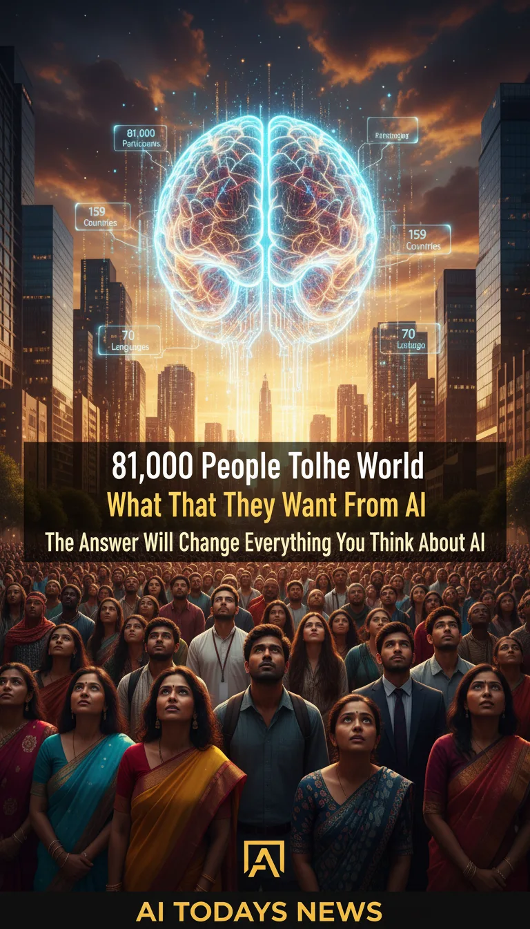 Diverse global representatives gathered at future of AI conference with holographic globe representing Anthropic study on what humanity wants from artificial intelligence — AI TODAYS NEWS