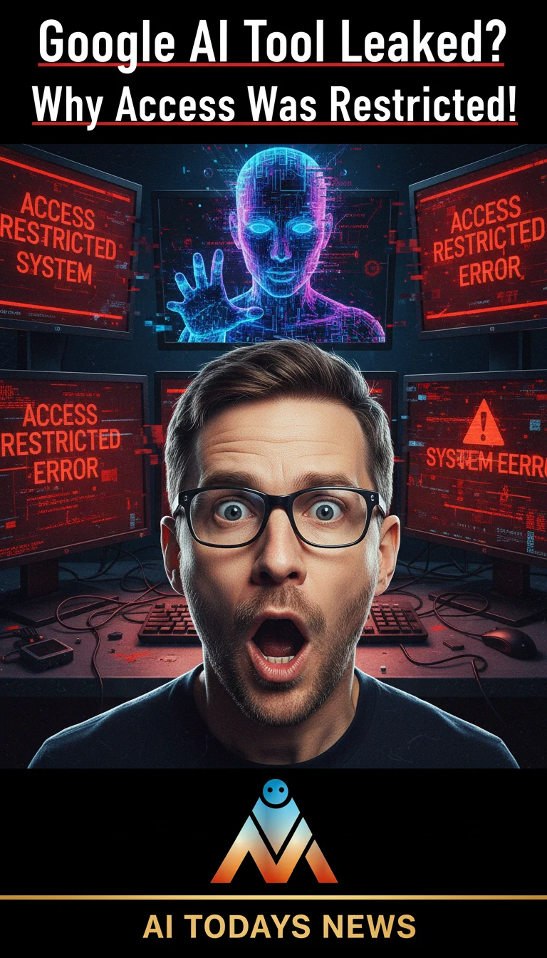 “Google AI tool Agent Smith dominates office screens, employees shocked and panicked, glitching holographic digital interface, AI automating tasks, boosting productivity, futuristic high-tech workplace, neon lights, cinematic shadows”