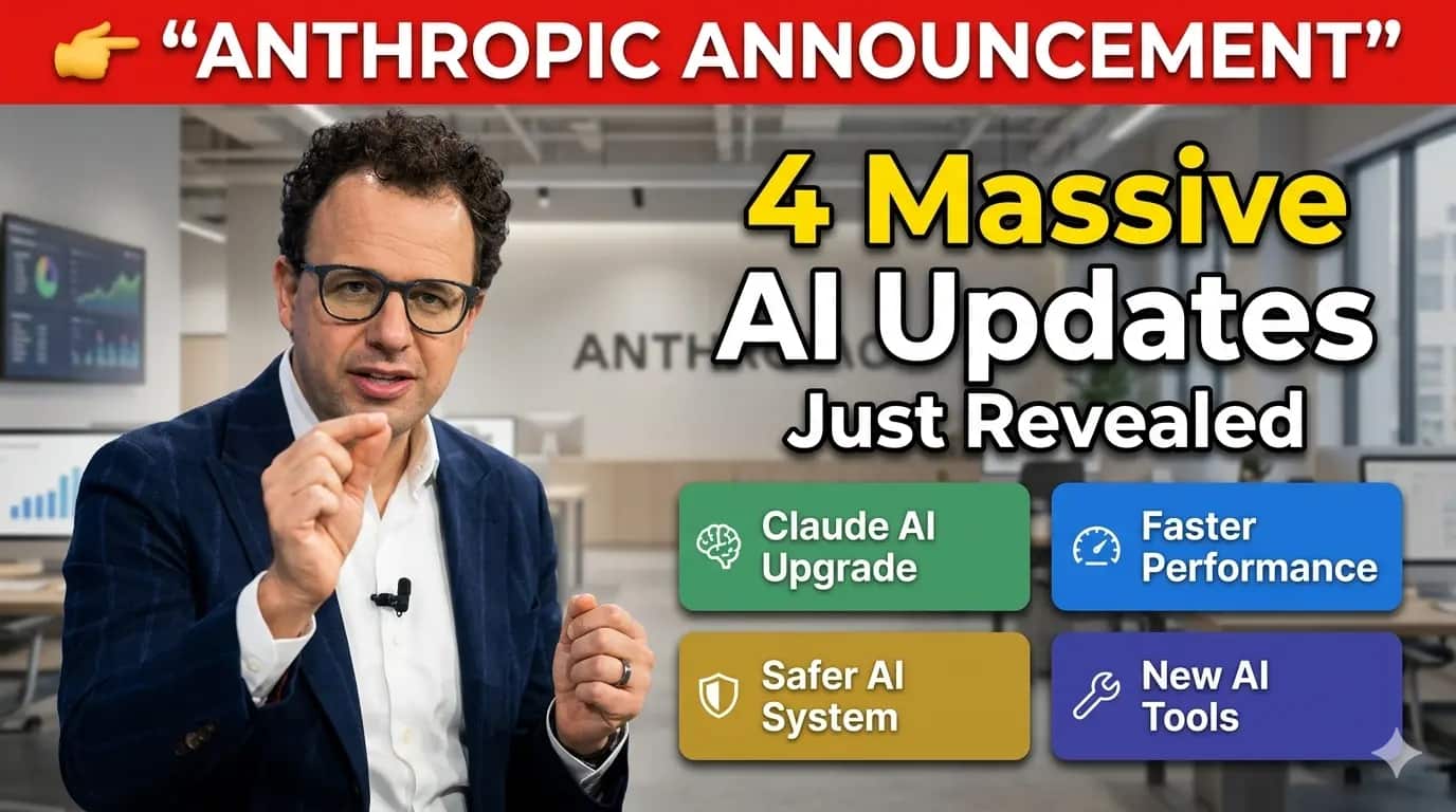 Anthropic CEO announcing 4 major AI updates with presentation screen
