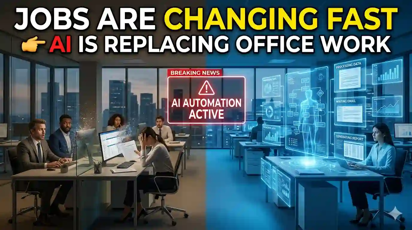 AI Agents Job Replacement Shock showing AI replacing office jobs and workforce transformation