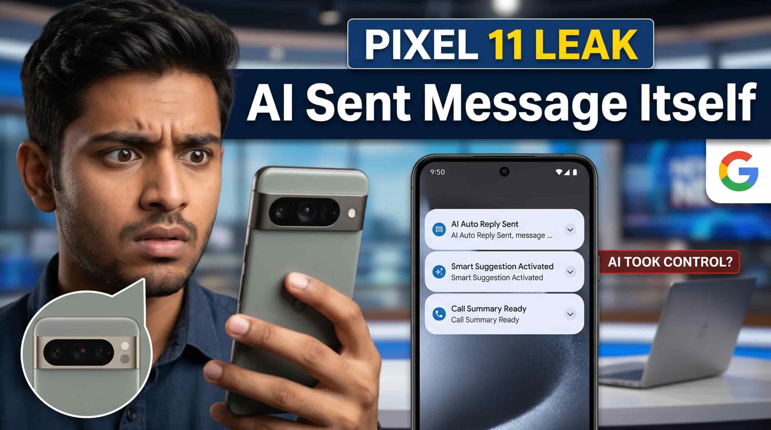 Google Pixel 11 AI phone showing smart reply and auto action features on screen